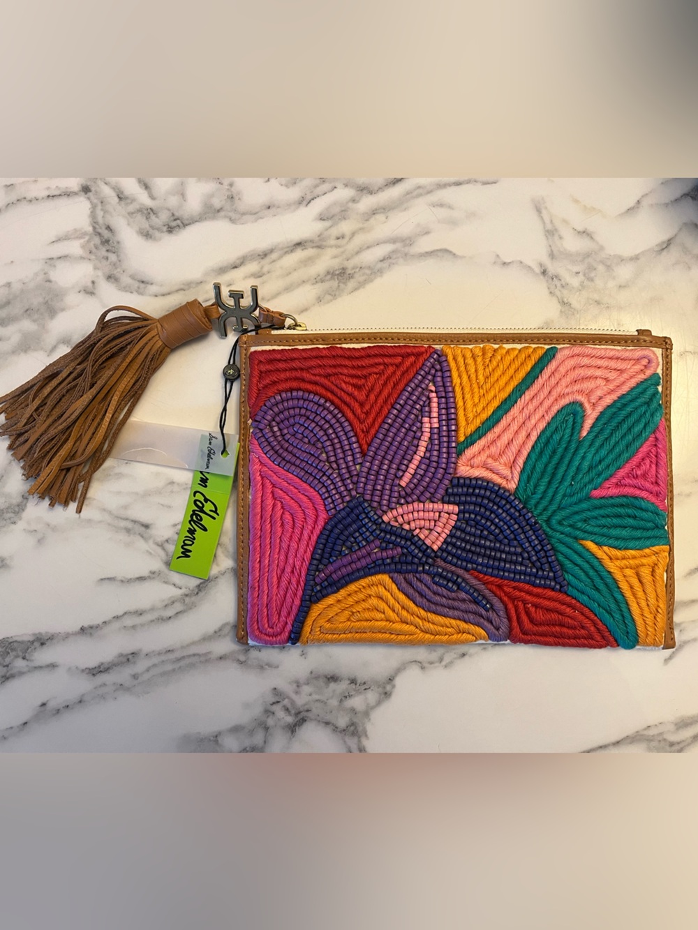 Sam Edelman Colorful Beaded Floral Wristlet in Purple, Pink, Red, Yellow, Green